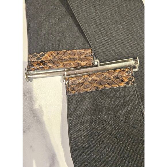 Vintage Womens Belt Brown Tan Black Snakeskin Elastic Waist Cincher Arrow Silver - Picture 6 of 9